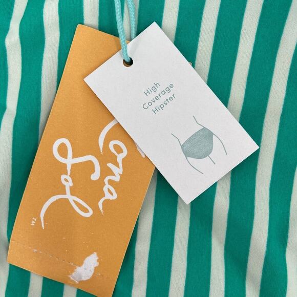 Kona Sol Hipster Bikini Bottom High Coverage Green Stripe Women's 16W-18W - Picture 2 of 9